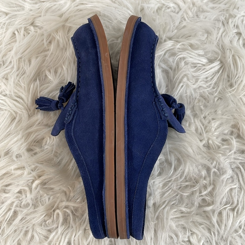 JEFFREY CAMPBELL Tassel Leather Slip On Loafer Mule Dark Blue Suede Size 8.5 - Picture 10 of 14